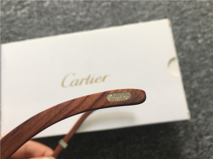 Cartier 7550178 57-22 Full Diamond Wood Sunglasses In Silver Brown - DesignerGu