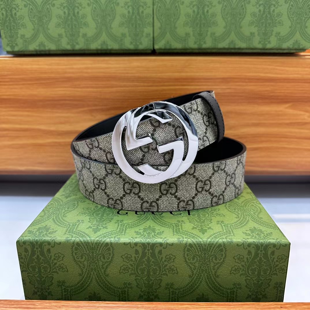 Gucci Belt With Interlocking Sliver  G Buckle - DesignerGu