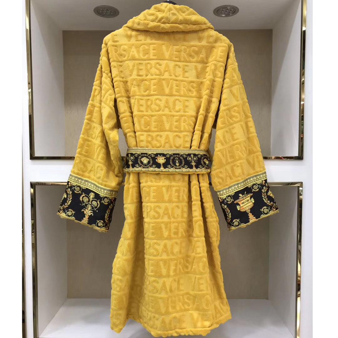 Versace Embroidered Bathrobe Yellow - DesignerGu