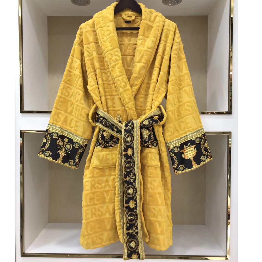 Versace Embroidered Bathrobe Yellow - DesignerGu