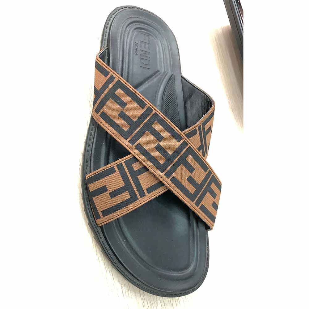 Fendi FF Printed Crossed Strap Slides Sandals - DesignerGu