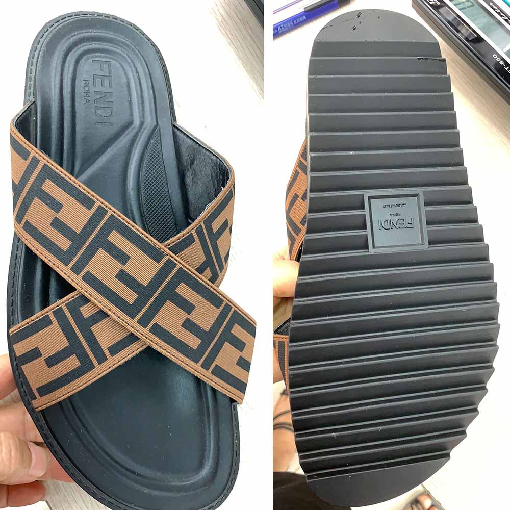 Fendi FF Printed Crossed Strap Slides Sandals - DesignerGu