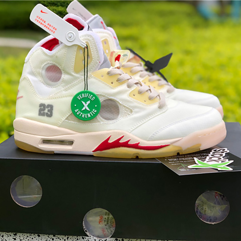 Jordan Offwhite X AJ5 White/Fire Red  - DesignerGu