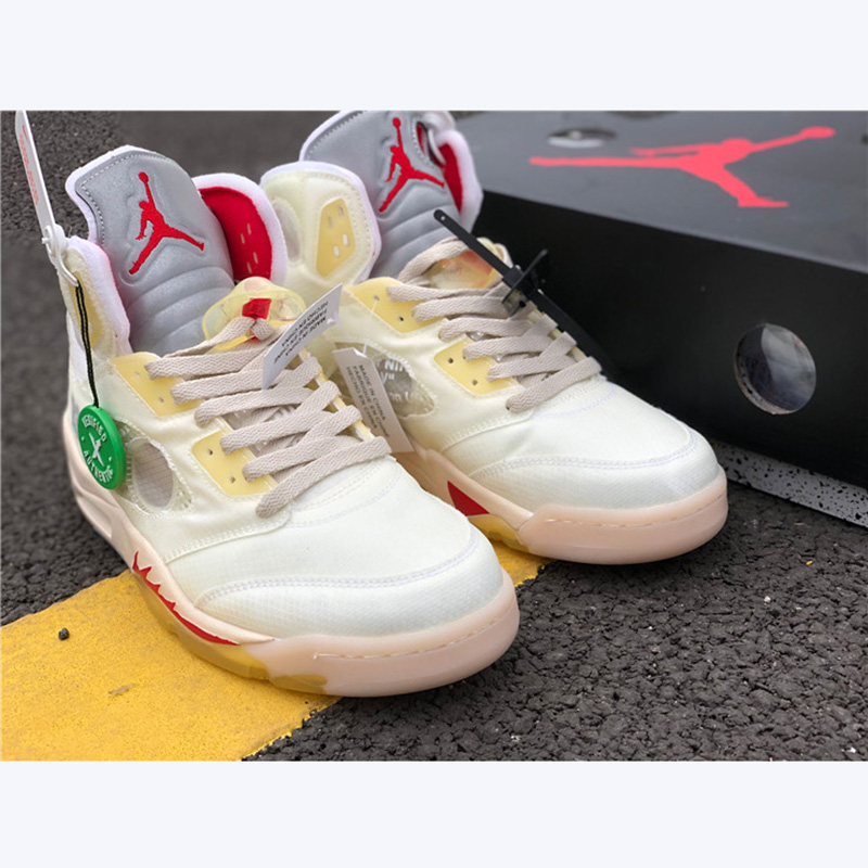 Jordan Offwhite X AJ5 White/Fire Red  - DesignerGu