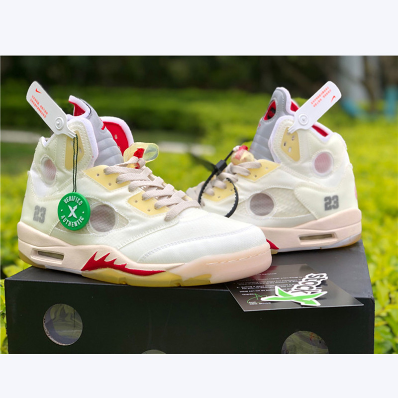 Jordan Offwhite X AJ5 White/Fire Red  - DesignerGu