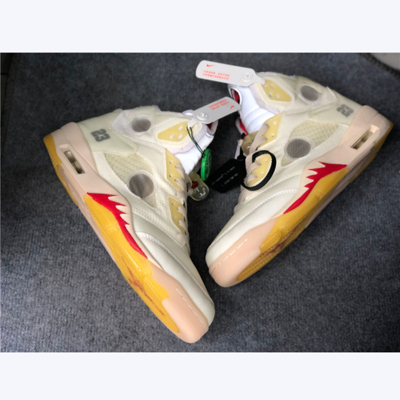 Jordan Offwhite X AJ5 White/Fire Red  - DesignerGu