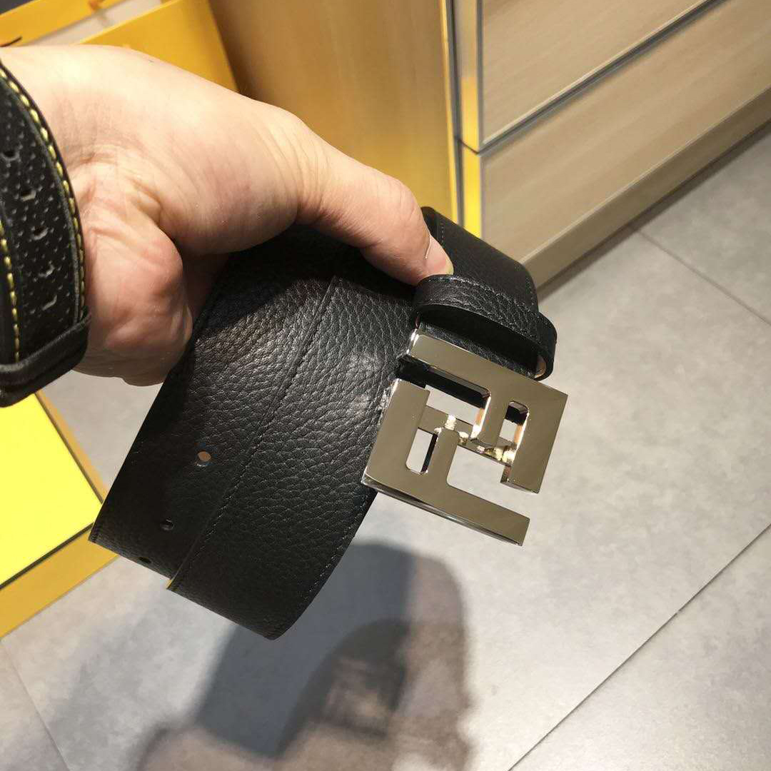 Fendi Black Leather Belt With FF Buckle - DesignerGu