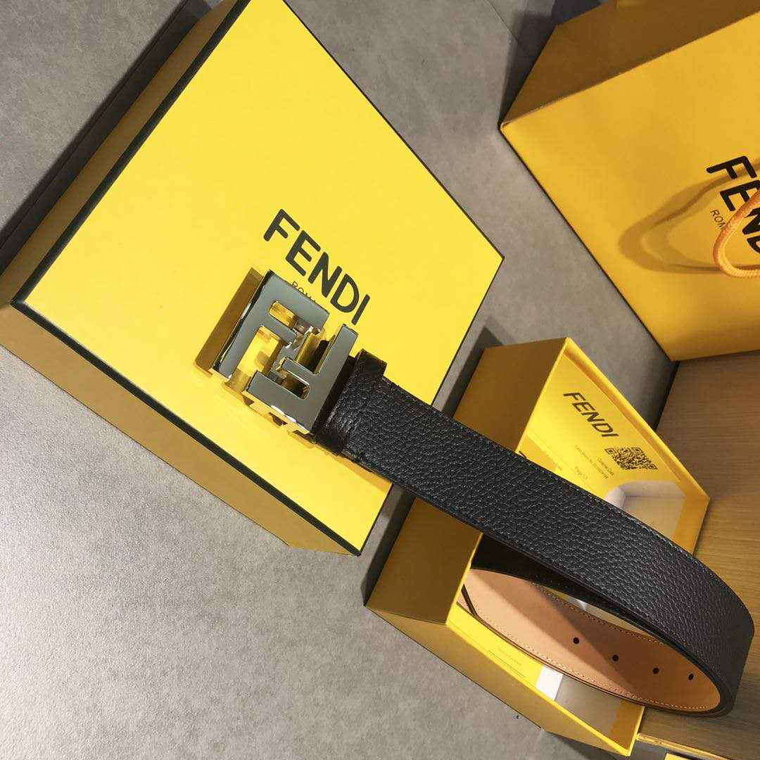 Fendi Black Leather Belt With FF Buckle - DesignerGu