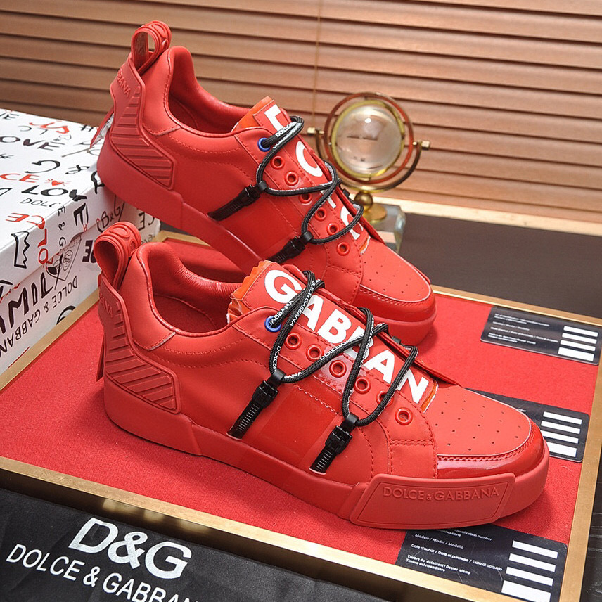 Dolce & Gabbana Red Men's Portofino Leather Sneakers - DesignerGu