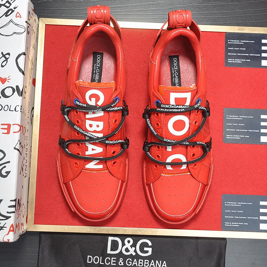 Dolce & Gabbana Red Men's Portofino Leather Sneakers - DesignerGu