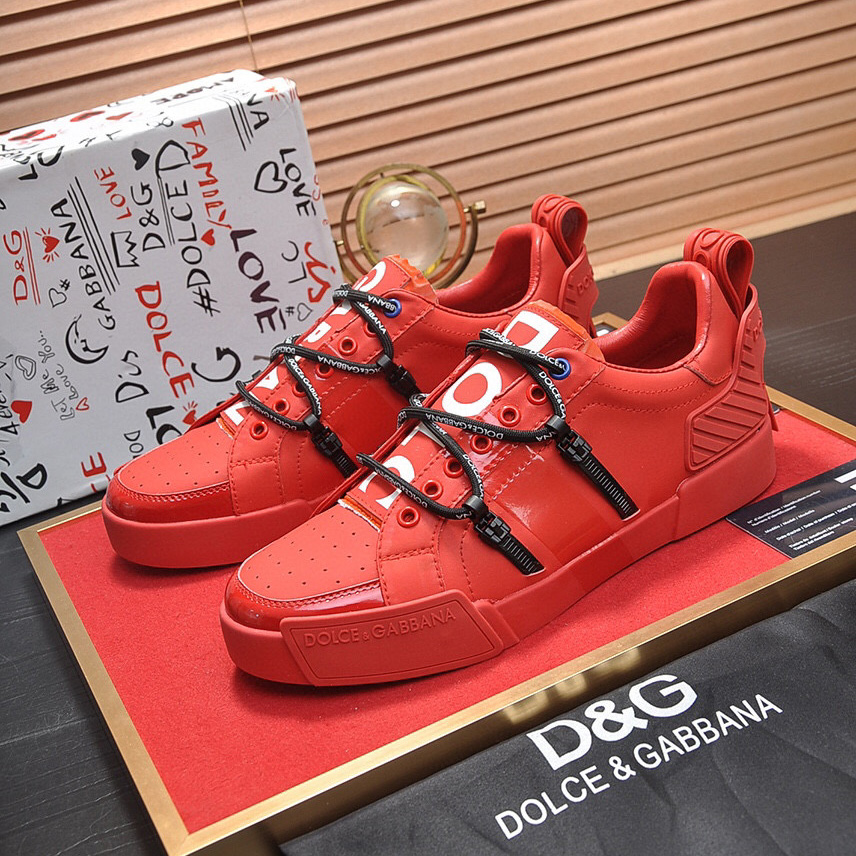 Dolce & Gabbana Red Men's Portofino Leather Sneakers - DesignerGu