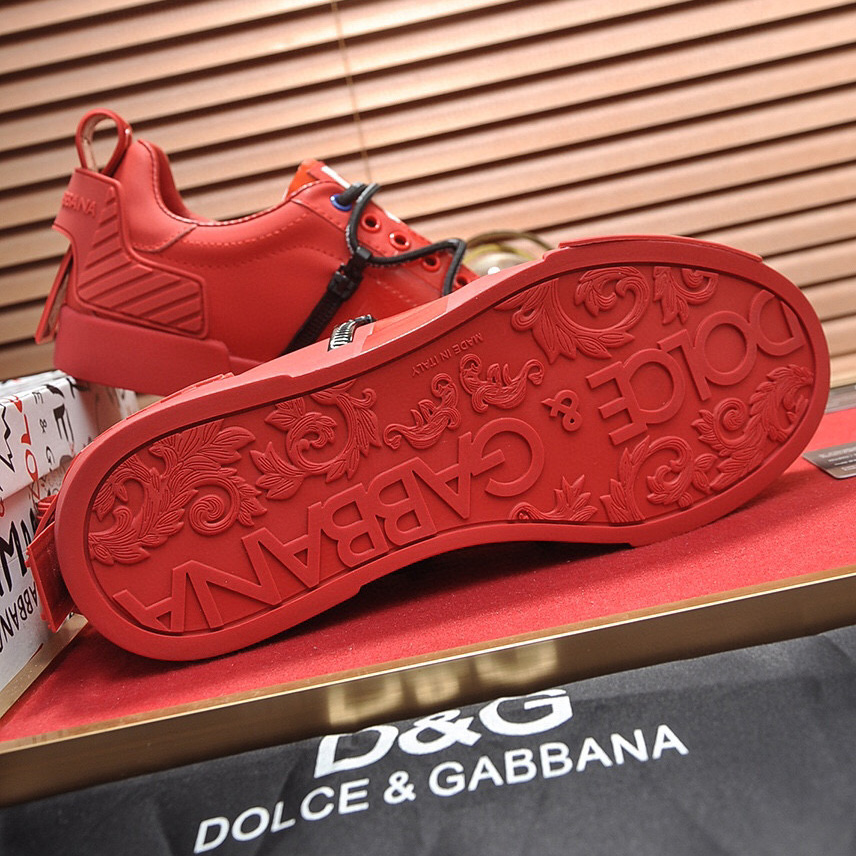 Dolce & Gabbana Red Men's Portofino Leather Sneakers - DesignerGu