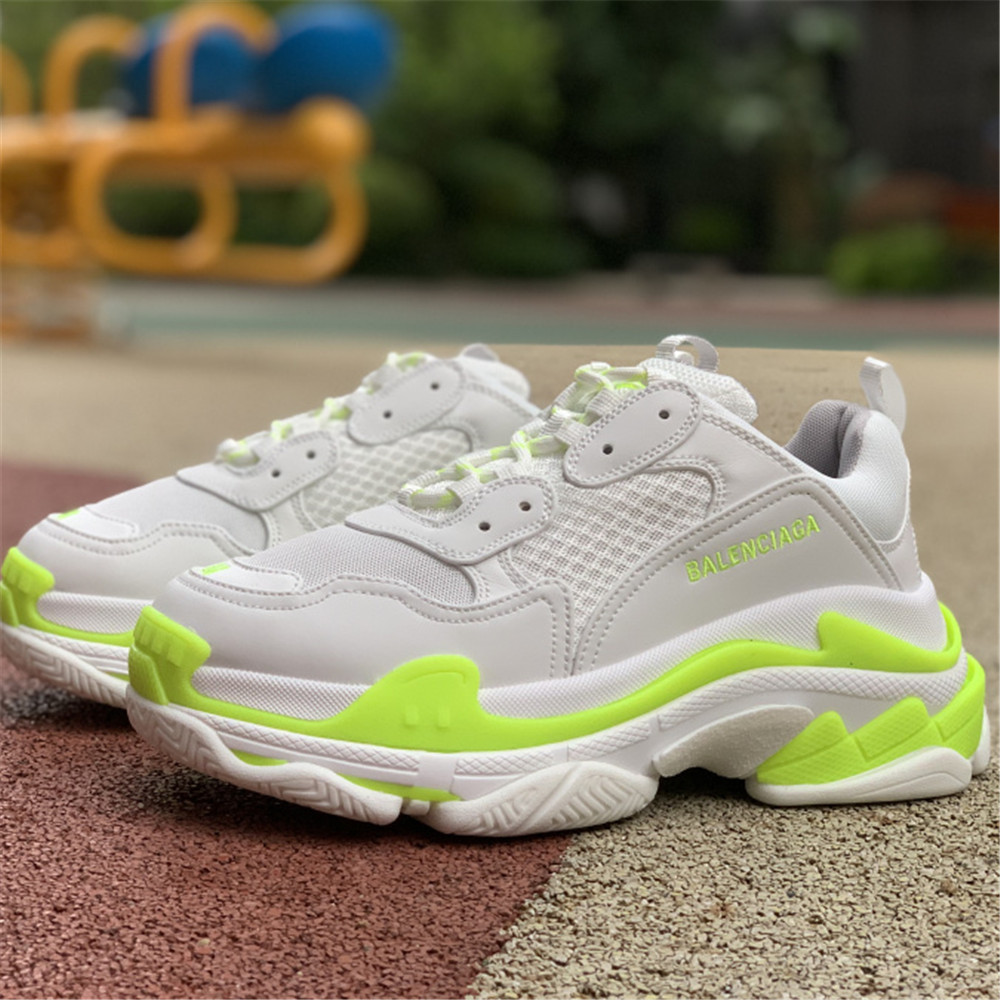 Balenciaga Triple S In  Fluorescent Green And White - DesignerGu