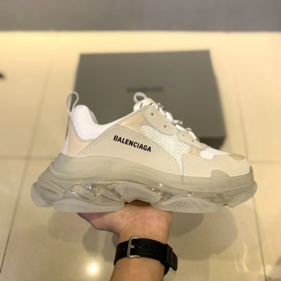 Balenciaga Clear Sole Triple S Trainers White - DesignerGu