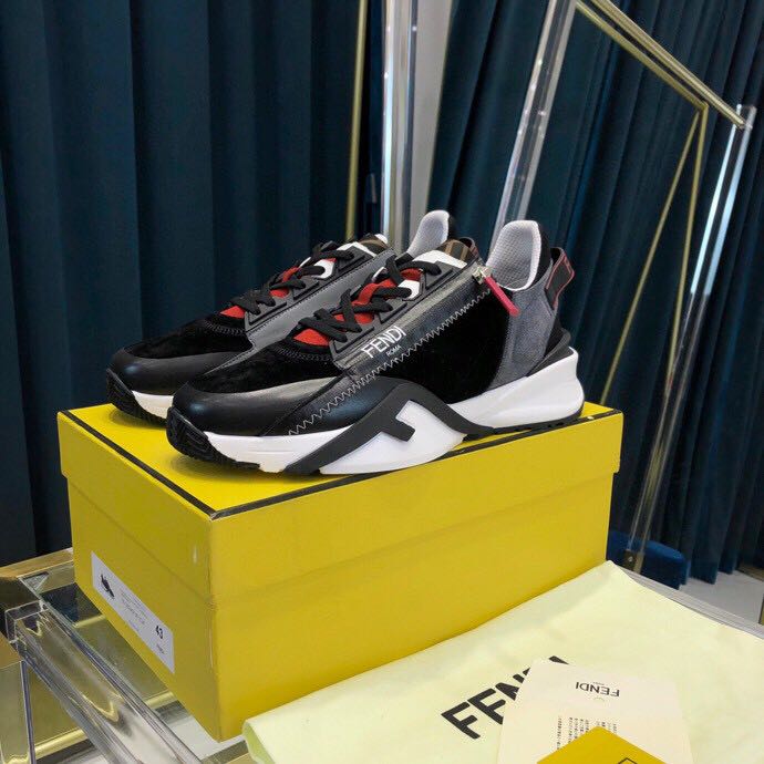 Fendi Black & Grey Suede 'Flow' Sneakers - DesignerGu