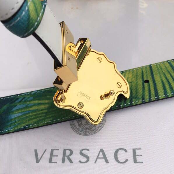 Versace Head Leather Green Belt With Gold Buckle - DesignerGu