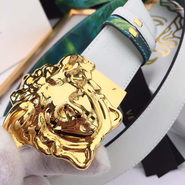 Versace Head Leather Green Belt With Gold Buckle - DesignerGu