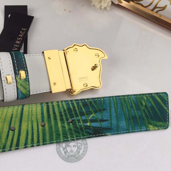 Versace Head Leather Green Belt With Gold Buckle - DesignerGu