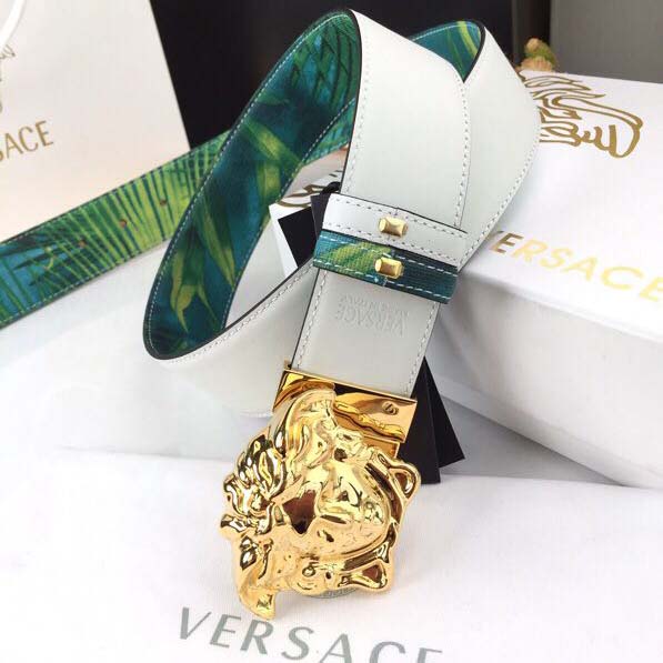 Versace Head Leather Green Belt With Gold Buckle - DesignerGu