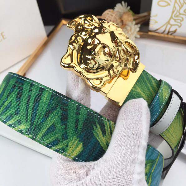 Versace Head Leather Green Belt With Gold Buckle - DesignerGu