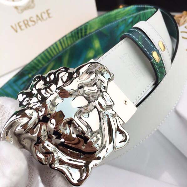 Versace Head Leather Green Belt With Silver Buckle - DesignerGu