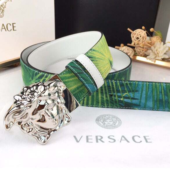 Versace Head Leather Green Belt With Silver Buckle - DesignerGu