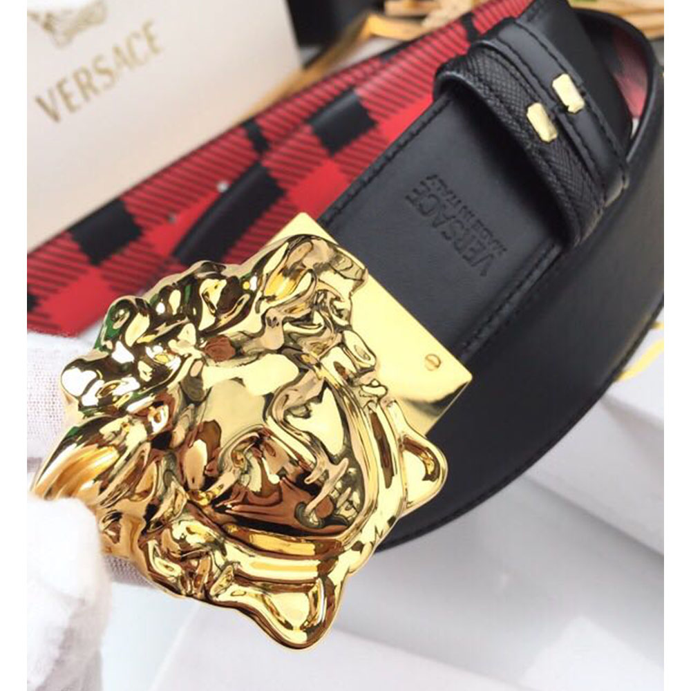 Versace Medusa Reversible Gold Buckle Leather Belt - DesignerGu