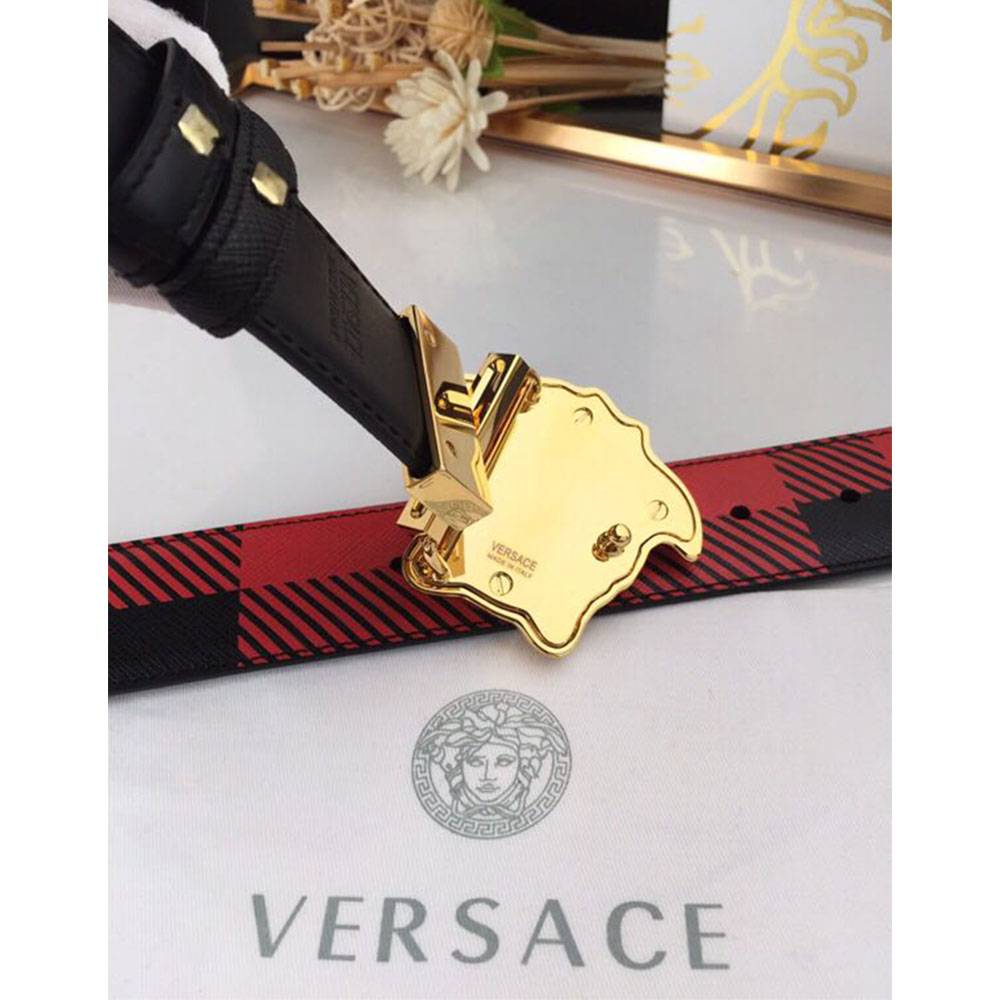 Versace Medusa Reversible Gold Buckle Leather Belt - DesignerGu