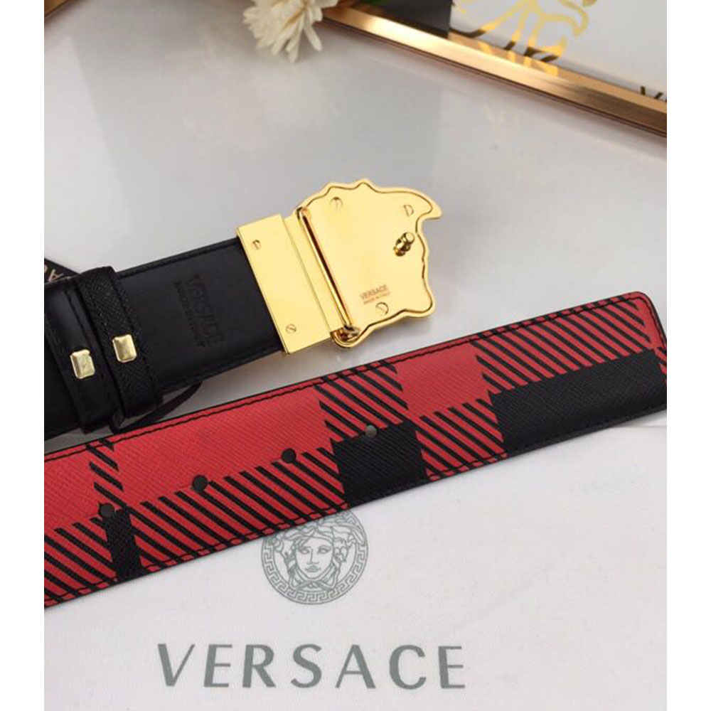 Versace Medusa Reversible Gold Buckle Leather Belt - DesignerGu