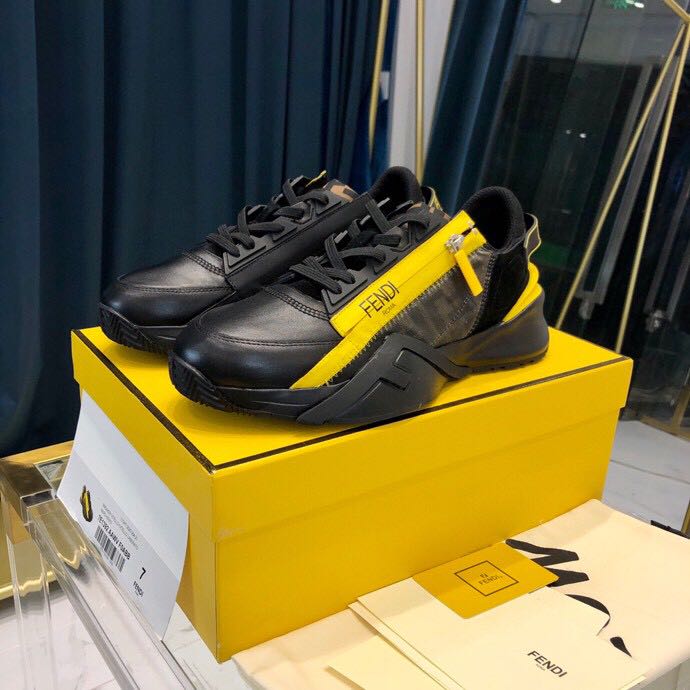 Fendi Black & Yellow Suede 'Flow' Sneakers - DesignerGu