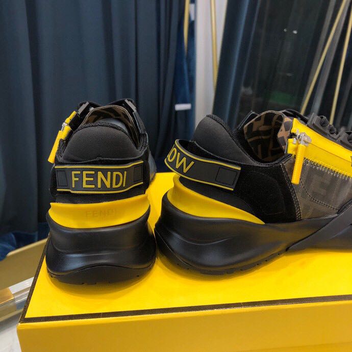 Fendi Black & Yellow Suede 'Flow' Sneakers - DesignerGu