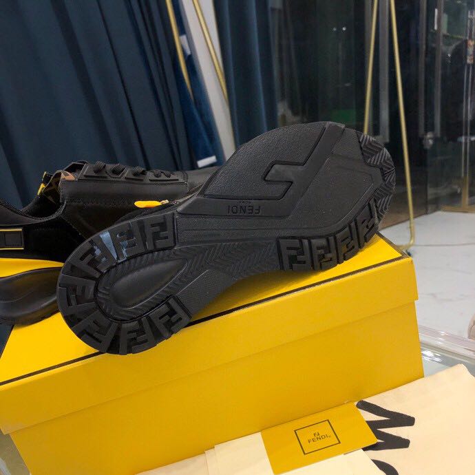 Fendi Black & Yellow Suede 'Flow' Sneakers - DesignerGu