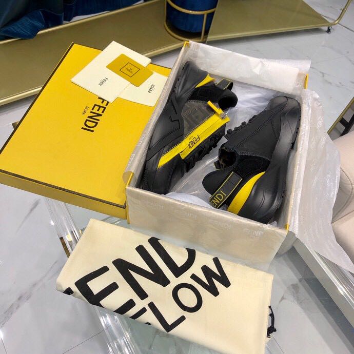 Fendi Black & Yellow Suede 'Flow' Sneakers - DesignerGu