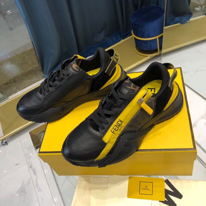 Fendi Black & Yellow Suede 'Flow' Sneakers - DesignerGu