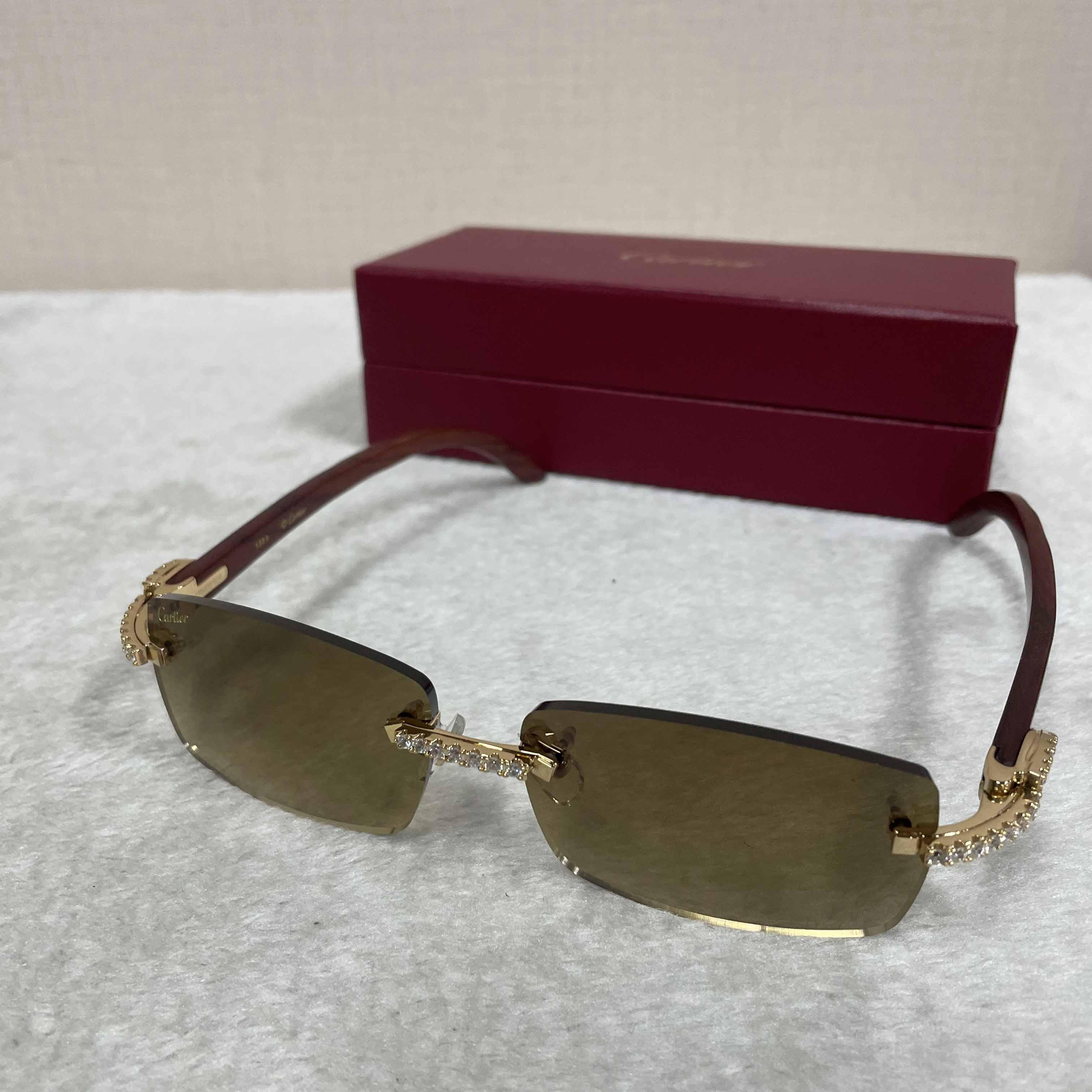 Cartier 3524012 Diamond Wood Sunglasses In Gold - DesignerGu