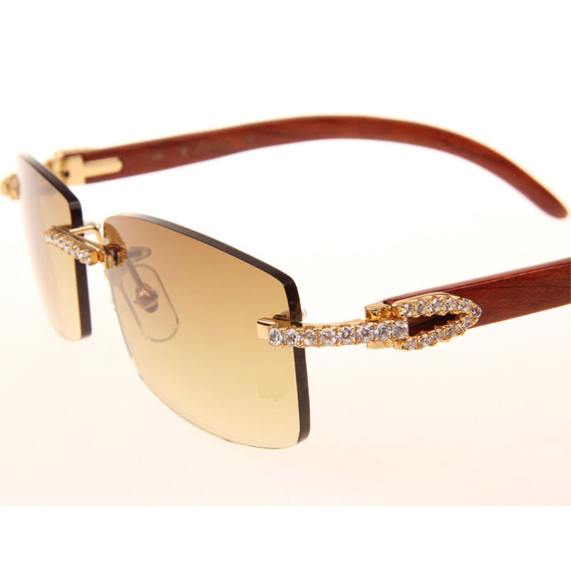 Cartier 3524012 Diamond Wood Sunglasses In Gold - DesignerGu