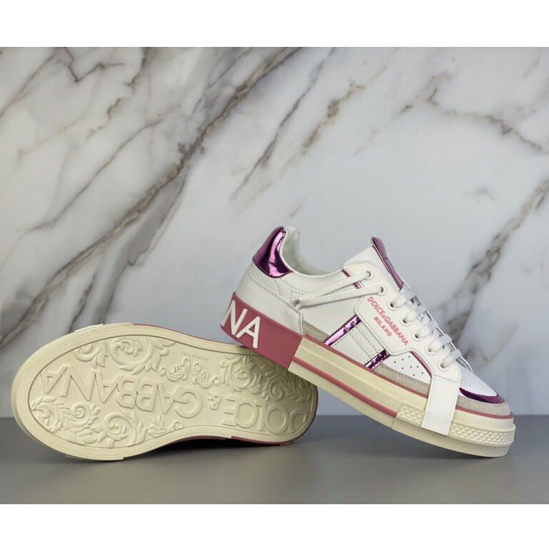 Dolce & Gabbana Calfskin 2Zero Custom Sneakers In Pink  - DesignerGu