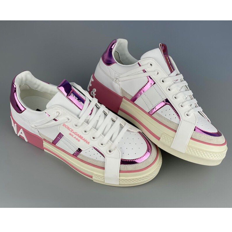 Dolce & Gabbana Calfskin 2Zero Custom Sneakers In Pink  - DesignerGu