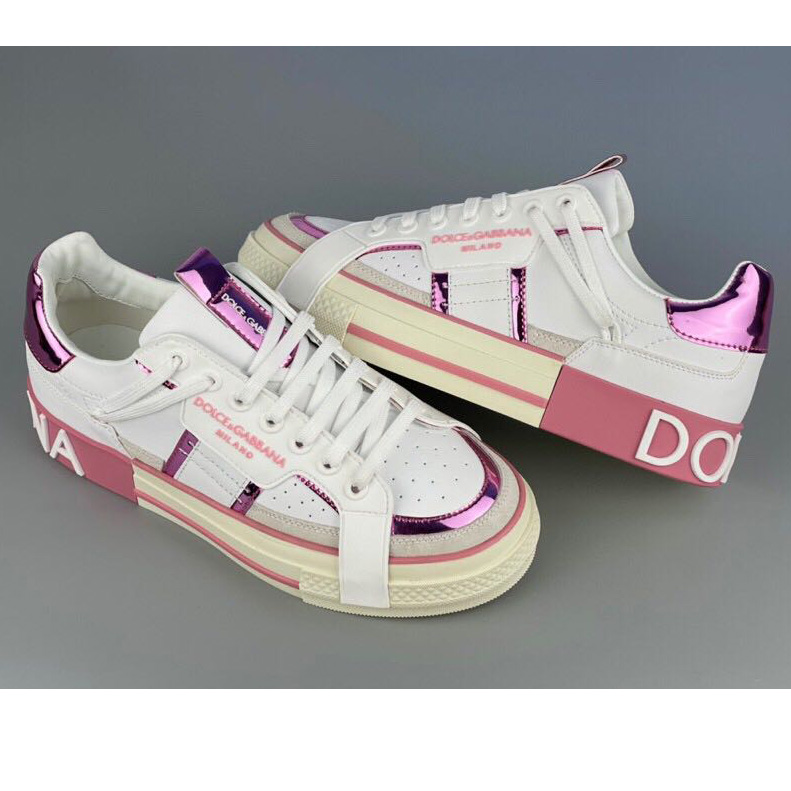 Dolce & Gabbana Calfskin 2Zero Custom Sneakers In Pink  - DesignerGu