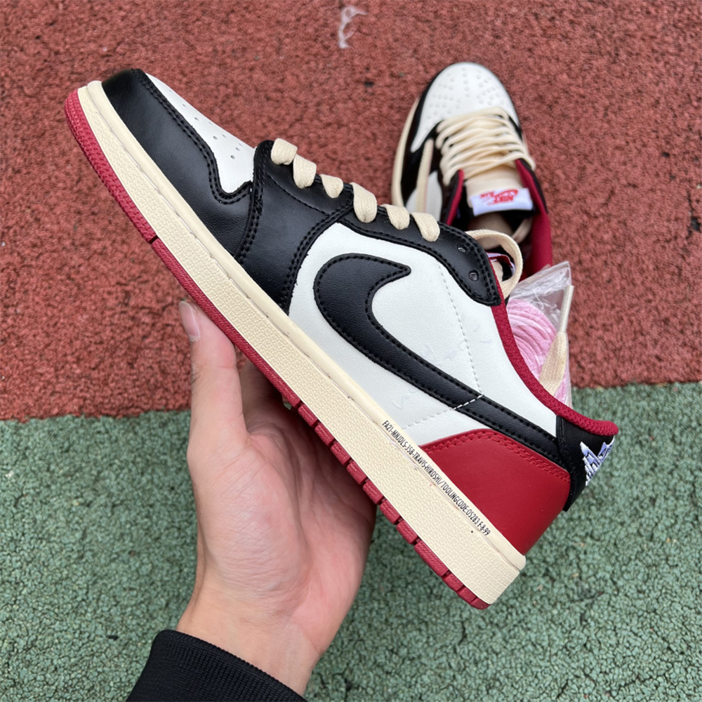 Jordan AJ1 Low Fragment X Travis Scott Black White Red - DesignerGu