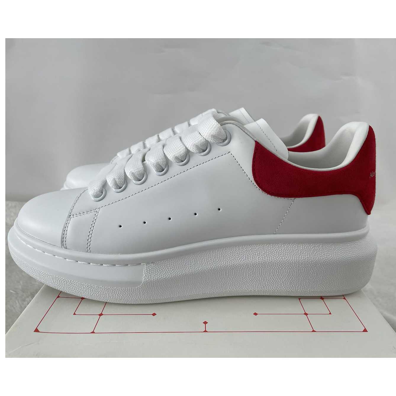 Alexander Mcqueen Leather Exaggerated-Sole Sneakers (Suede Red Back ) - DesignerGu