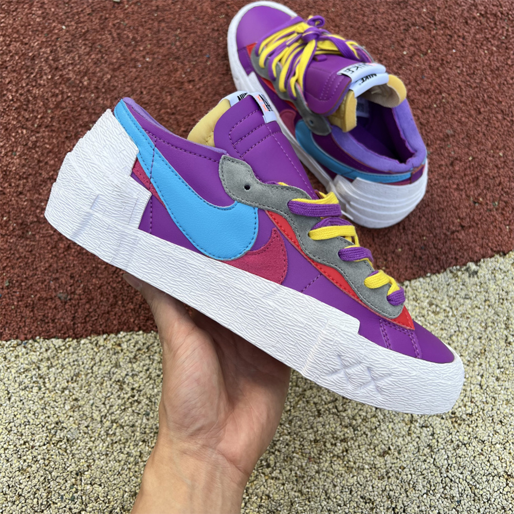 Kaws X Sacai X Nike Blazer Purple Sneakers  - DesignerGu