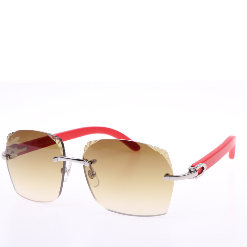 Cartier  8300818 Engrave Lens Red Wood Sunglasses In Silver Brown - DesignerGu