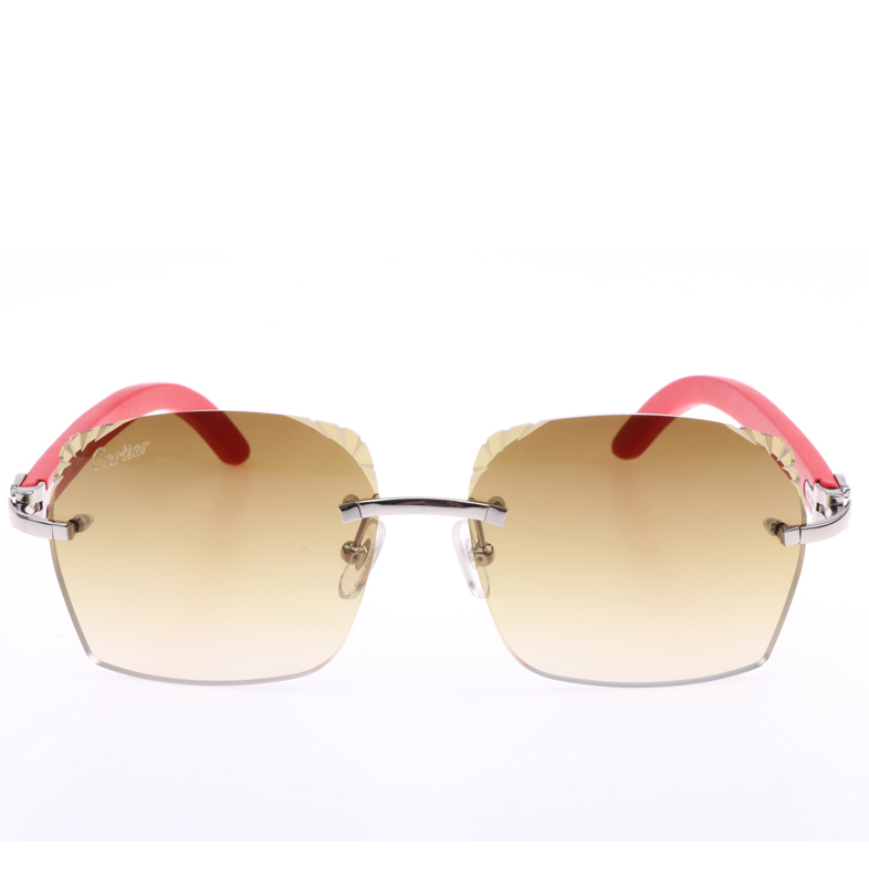 Cartier  8300818 Engrave Lens Red Wood Sunglasses In Silver Brown - DesignerGu