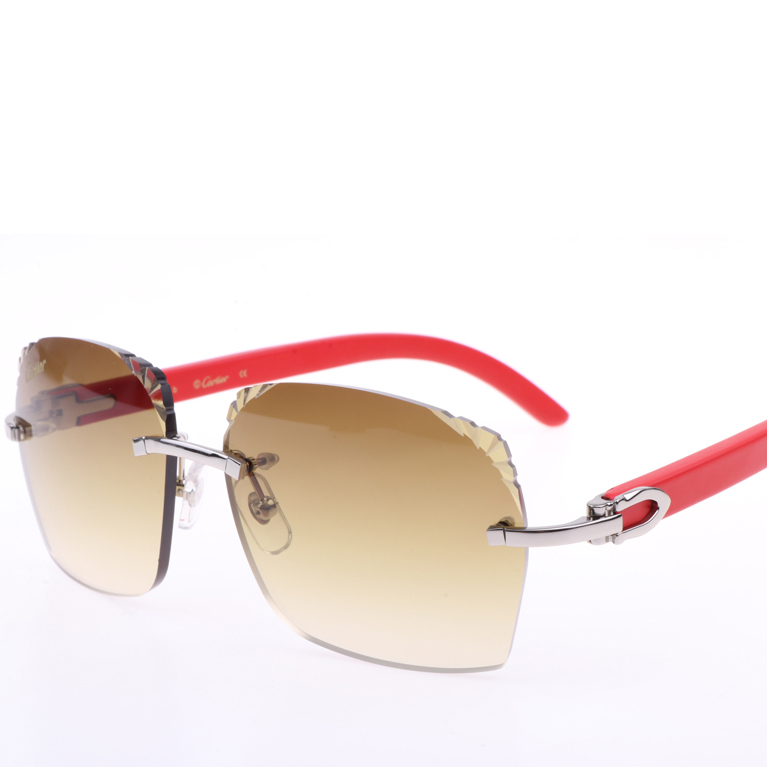 Cartier  8300818 Engrave Lens Red Wood Sunglasses In Silver Brown - DesignerGu