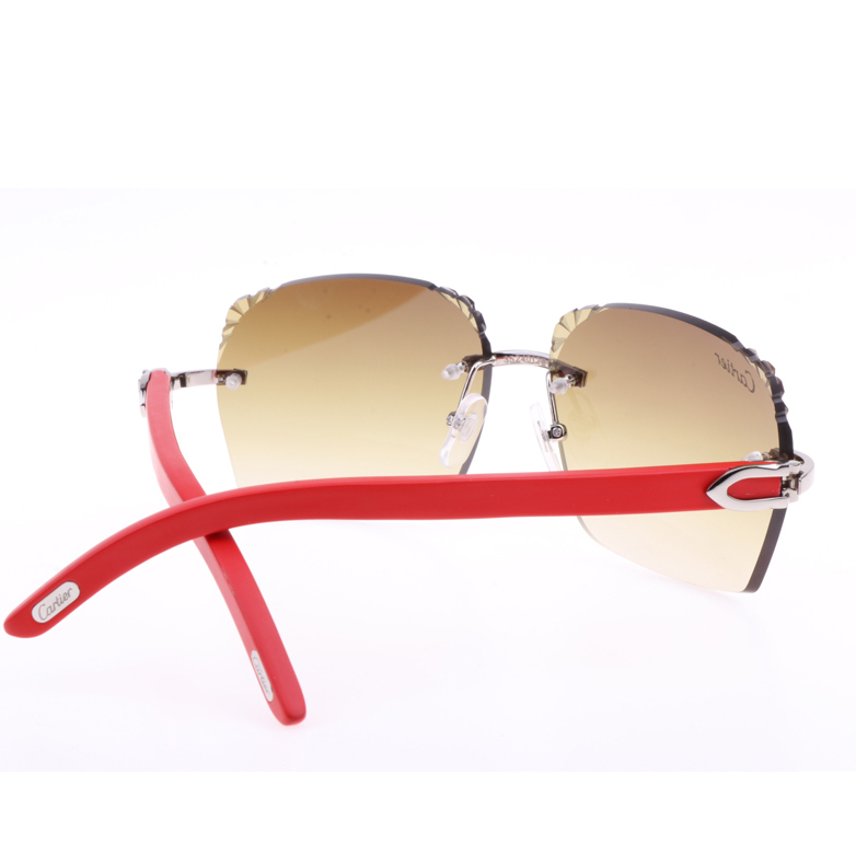 Cartier  8300818 Engrave Lens Red Wood Sunglasses In Silver Brown - DesignerGu