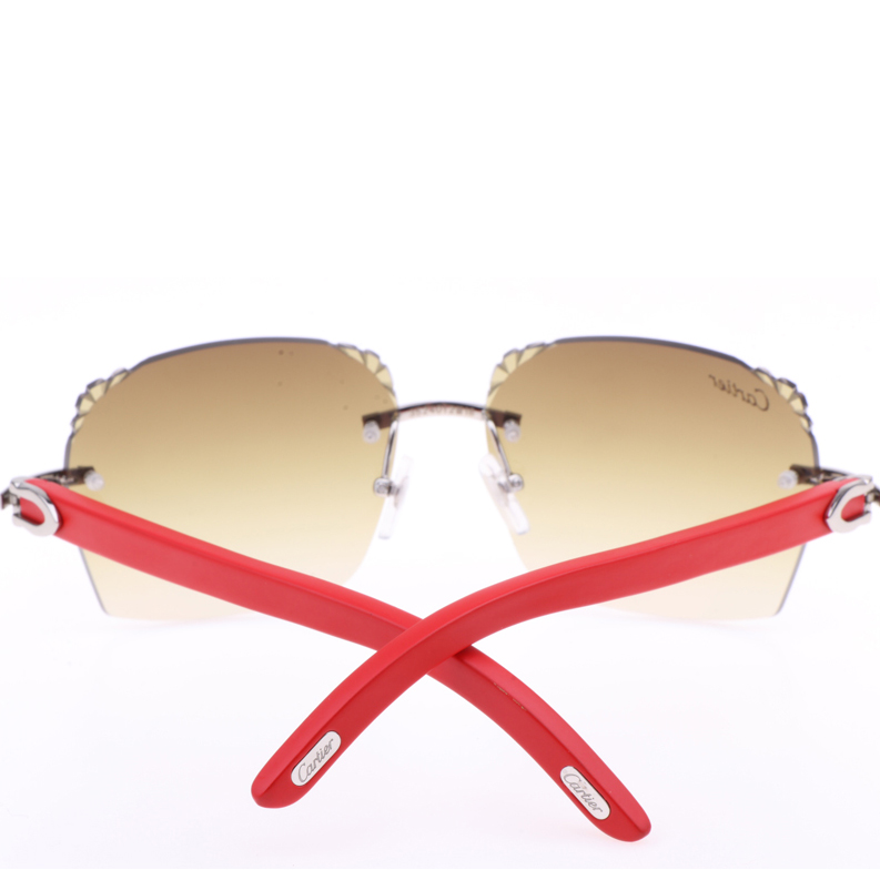 Cartier  8300818 Engrave Lens Red Wood Sunglasses In Silver Brown - DesignerGu