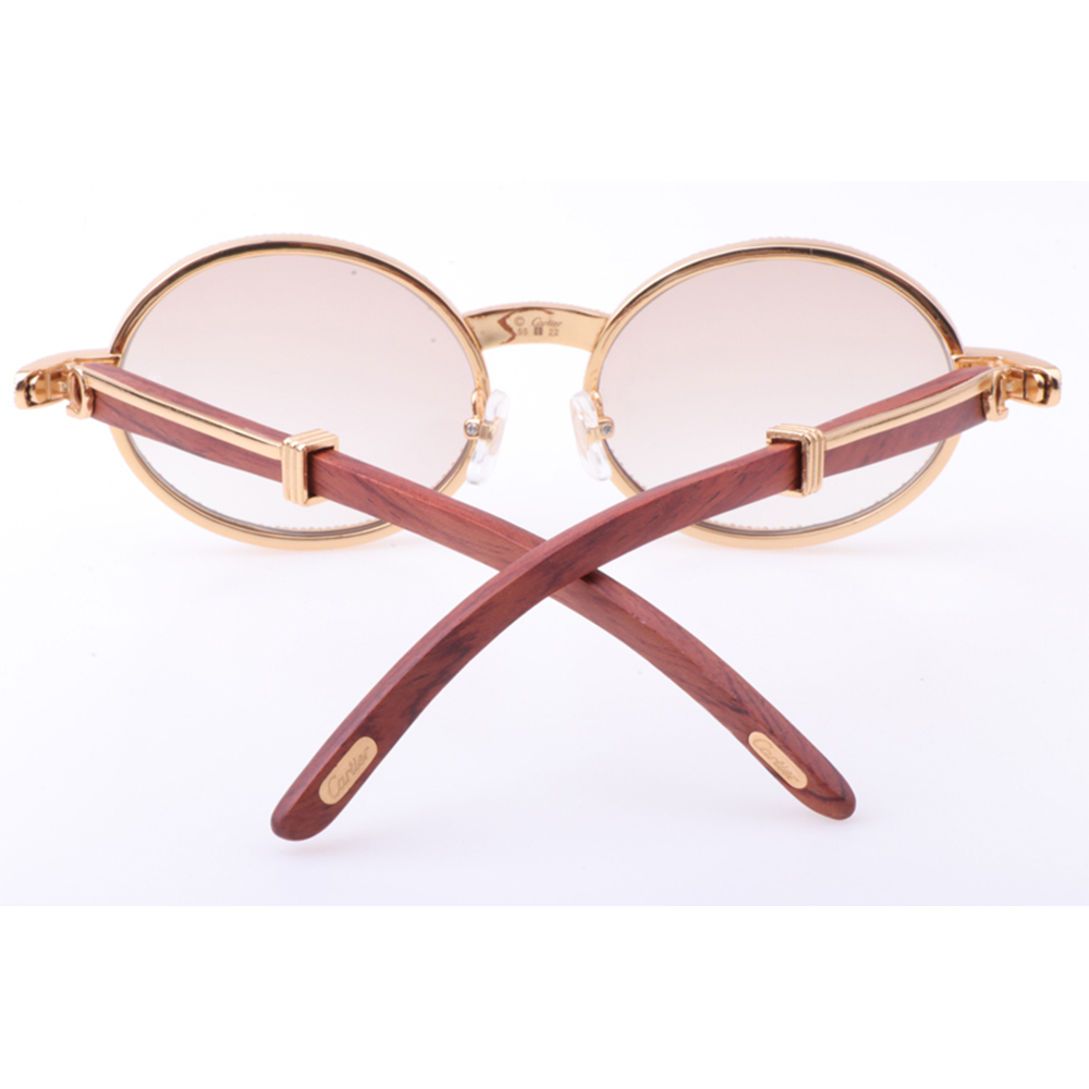 Cartier 7550178 55-22 New Full Diamond Wood Sunglasses In Gold Brown - DesignerGu