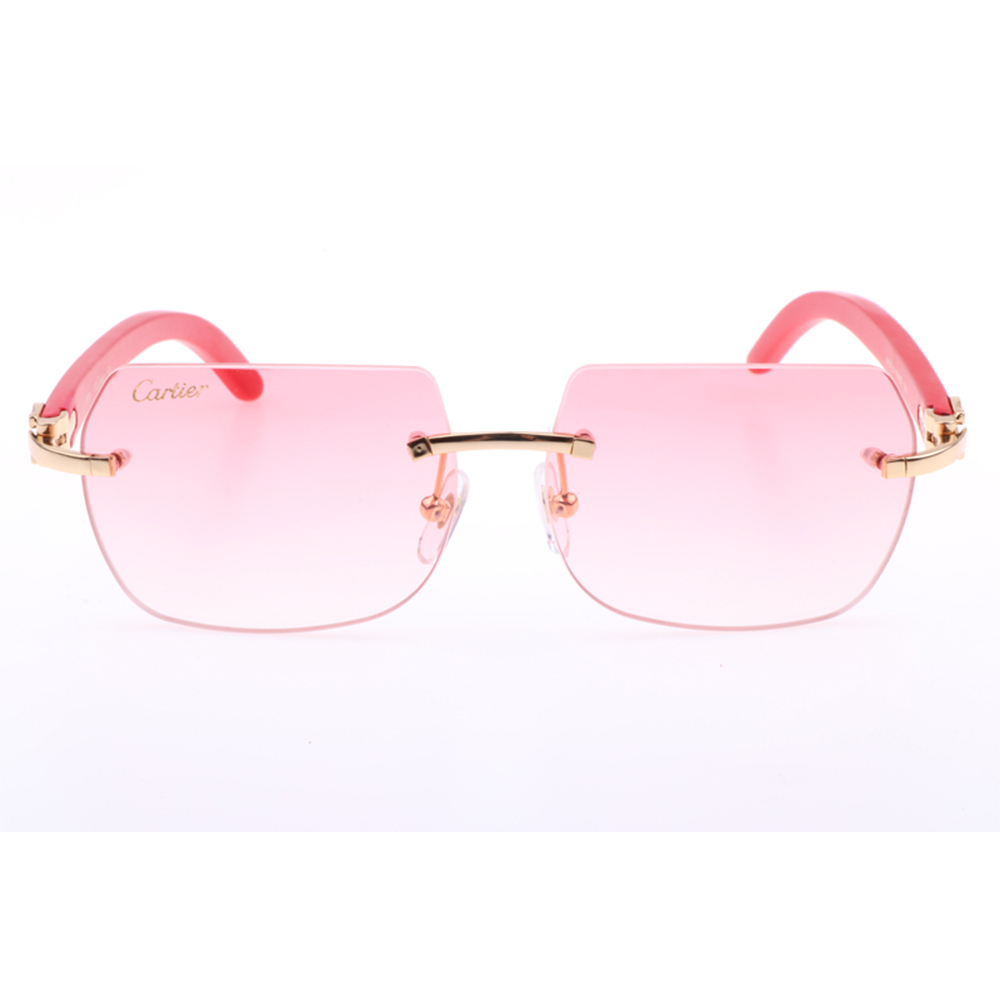 Cartier 8300818 Red Wood Sunglasses In Gold Gradient Pink - DesignerGu