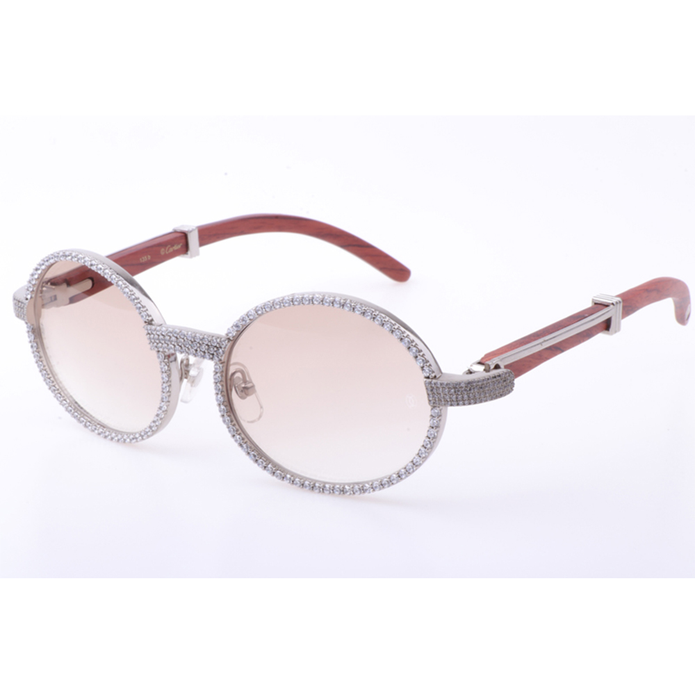 Cartier 7550178 55-22 New Full Diamond Wood Sunglasses In Silver Brown - DesignerGu